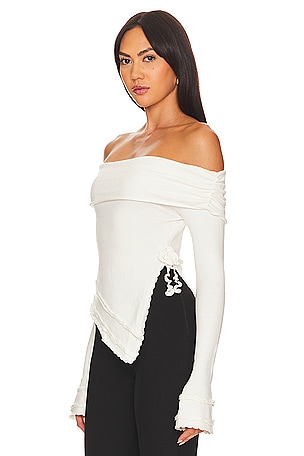 GUIZIO Soler Fold Over Knit Top in White