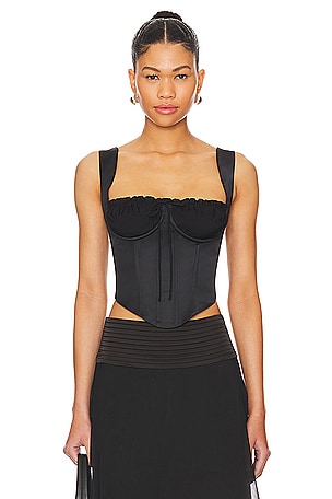 Alice + Olivia Jeanna Faux Leather Bustier in Black