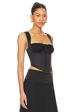 GUIZIO Ruched Cup Bustier Top in Black