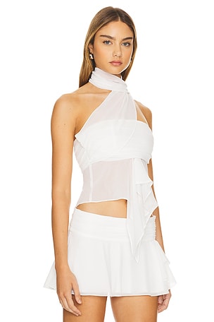 GUIZIO Chiffon Wrap Around Top in White