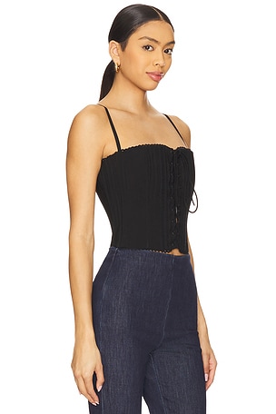 GUIZIO Scallop Lace Up Corset in Black