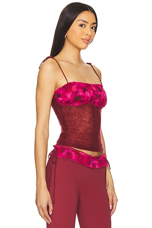 GUIZIO Ruched Knit Tank Top in Burgundy