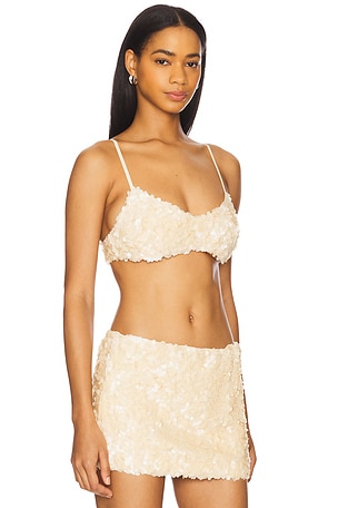 GUIZIO Ari Gathered Sequin Top in Ivory