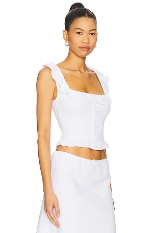 GUIZIO Paloma Smocked Top in White