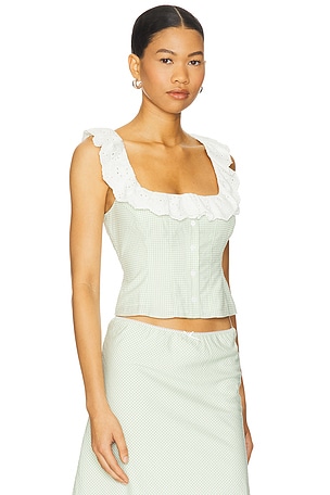 GUIZIO Gingham Paloma Lace Top in Green