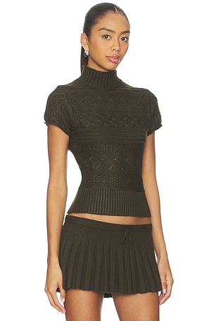 GUIZIO Cable Knit Turtleneck Top in Olive. Size XS. Also