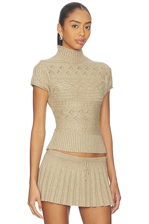 GUIZIO Cable Knit Turtleneck Top in Taupe. Size XXS. Also