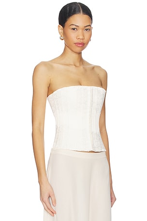 GUIZIO Lace Embellished Satin Corset in Ivory