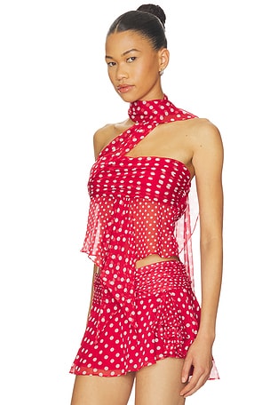 GUIZIO Chiffon Wrap Top in Red in Red
