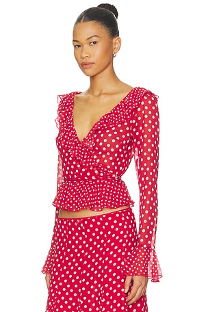 GUIZIO Mallorca Ruffle Wrap Top in Red