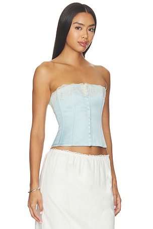 GUIZIO Lace Trim Satin Corset in Baby Blue