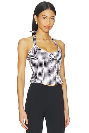 GUIZIO Marini Gingham Corset Top in Black & White