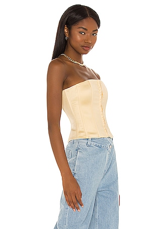 GUIZIO Satin Lace Up Corset in Yellow