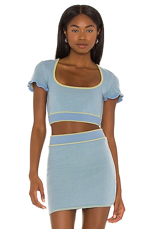GUIZIO Scoop Neck Knit Top in Allure Blue | REVOLVE
