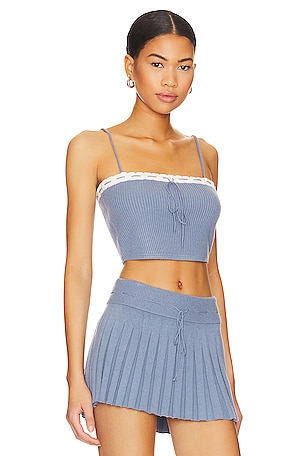 GUIZIO Cielo Rib Knit Top in Denim-Light