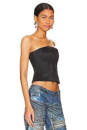 GUIZIO Satin Corset Top in Black