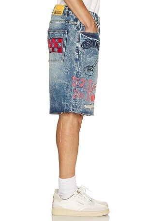 Diet Starts Monday Doodle Denim Shorts in Blue