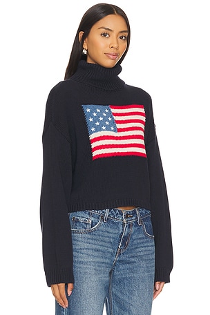 Denimist American Flag Cropped Turtleneck Sweater in Navy