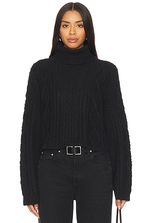 Cropped Cable Turtleneck Sweater Denimist