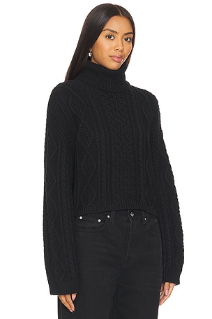 Denimist Cropped Cable Turtleneck Sweater in Black