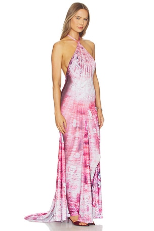 Di Petsa Shell Halter Neck Long Dress in Pink