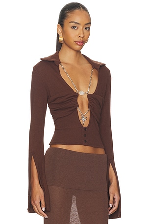 Di Petsa La Davina Knit Long Sleeve Top in Brown. Size XS. Also