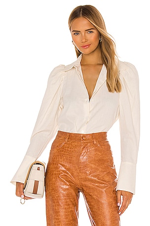 Button Down Puff Sleeve Blouse Divine Heritage