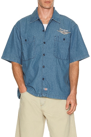 Dickies x Harley Davidson Short Sleeve Work Shirt in Blue