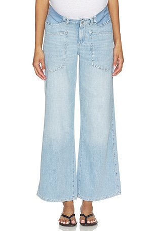 DL1961 X Bumpsuit Hepburn Wide Leg High Rise Maternity Jeans in Blue