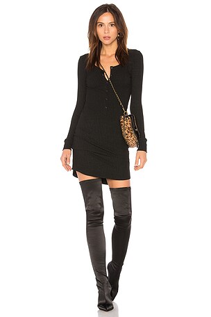 David Lerner Long Sleeve Henley T Shirt Dress in Classic Black | REVOLVE David Lerner Long Sleeve Henley T Shirt Dress in Classic Black | REVOLVE