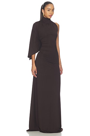 Diana Milkanova Studio One Shoulder Dress in Brown