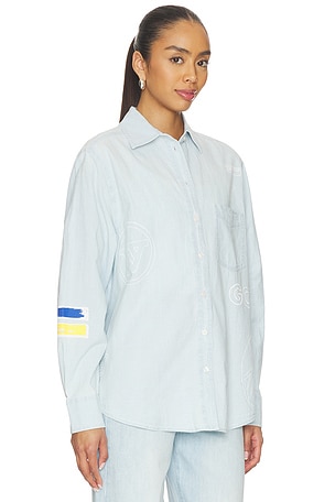 DANNIJOPRO The Doodle Sports Oxford Top in Blue. Size S. Also