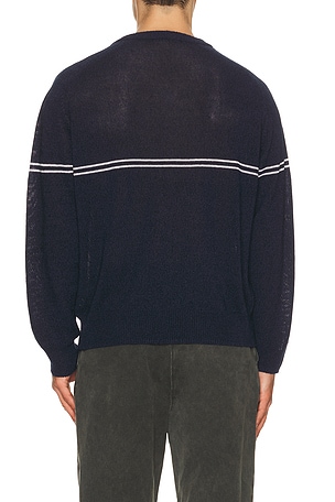 Dunst Striped V Neck Striped Sweater in Navy