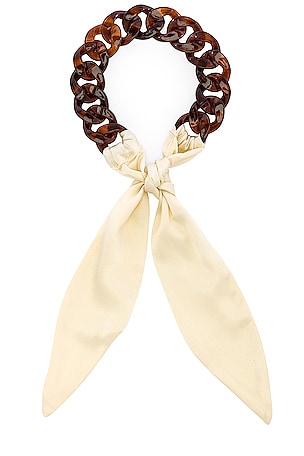 DONNI. Tortoise Silk Tie Headband in Creme | REVOLVE display picture 1