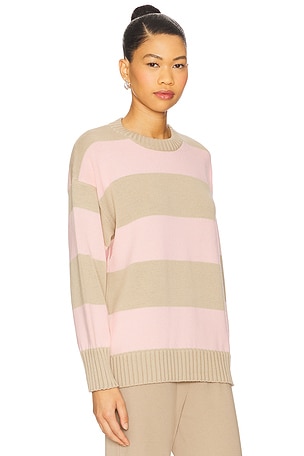 DONNI. Stripe Crewneck Sweater in Blush,Beige. Size XL. Also