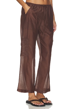 DONNI. The Silk Cotton Sheer Cargo Pant in Brown. Size XL. Also