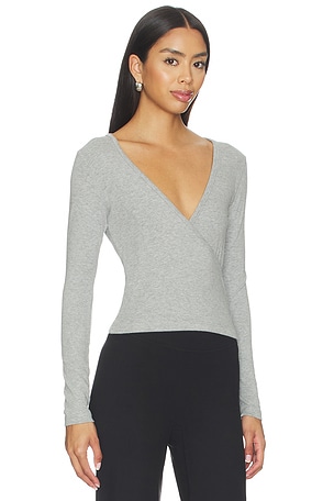DONNI. The Baby Rib Criss Cross Long Sleeve in Light Grey. Size M. Also