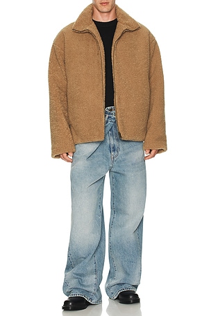 DARKPARK Devin Faux Shearling Dropped Shoulder Jacket in Brown