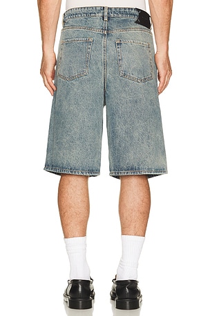 Daily Paper Compact Shield Embroidery Denim Shorts in Blue