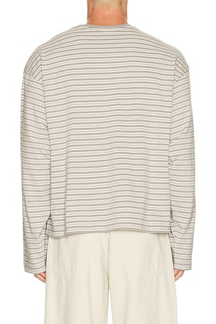 DRMERS CLUB Striped Long Sleeve Tee in Grey. Size S. Also