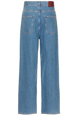 Drôle De Monsieur Striped Baggy Jeans in Denim-Light