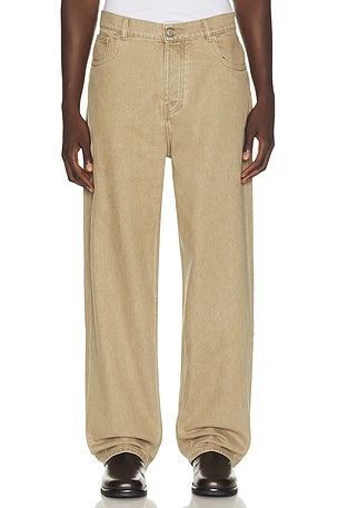 Washed Khaki Straight Jeans in Khaki Drôle De Monsieur