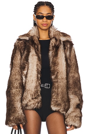 NICHOLAS Knitted Rabbit Fur Jacket in Taupe REVOLVE