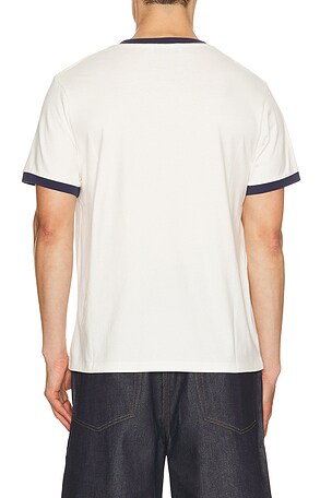Duke + Dexter Plus Star Flock Printed Ringer Tee in White