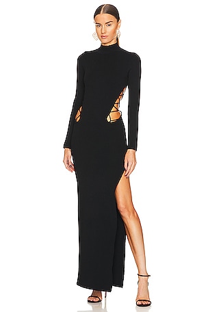 chinese dress ladies Santiago Cut-Out Ruffle Maxi Dress Black Selfie Leslie