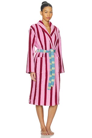Dusen Dusen Stripe Bathrobe in Pink,Red