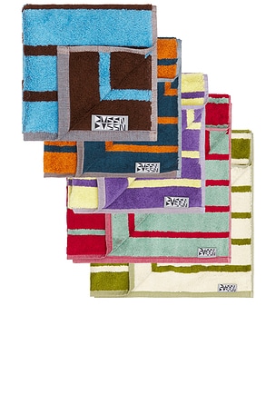 Dusen Dusen Set Of 5 Bird Stripe Towels in Beauty: Multi