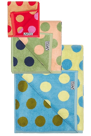 Dusen Dusen Dot Towels Set Of 3 in Pink, green