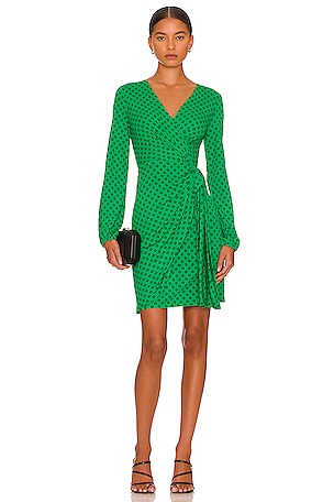 Diane von Furstenberg Toronto Dress in Double Dot Medium Green Black |  REVOLVE