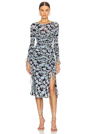 Diane von Furstenberg Corinne Dress in Watercolor Floral Medium Black |  REVOLVE